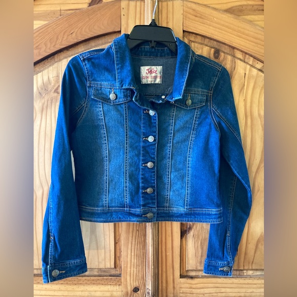 Girls Justice blue jean denim jacket coat size 12/14 - Picture 1 of 7